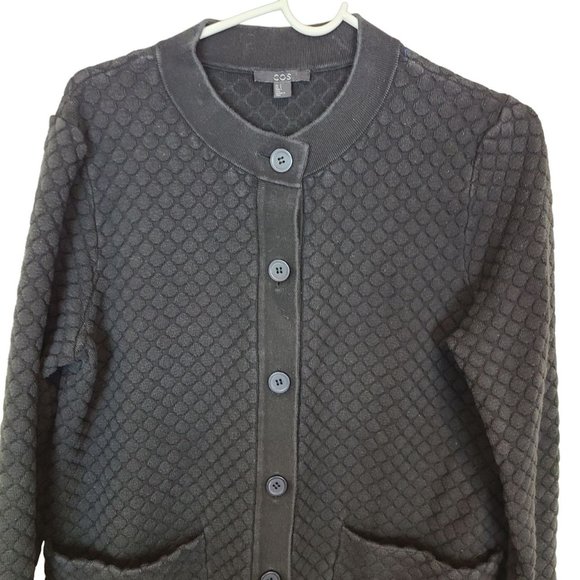 COS Womens S Black Textured Knit Longline Button Front Cardigan Sweater Pockets - Picture 2 of 9